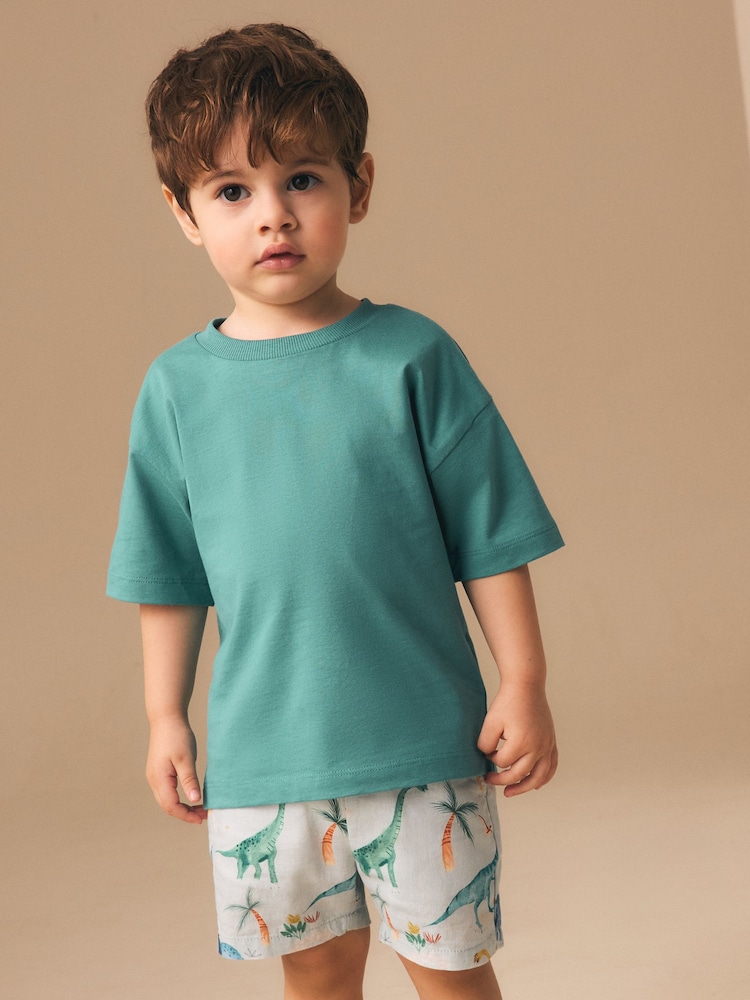 Blue Dino Print - Зыгыр кездемеден тигилген тармал шортылар (3ай -7жыл) - 8ичинен 1 сүрөт