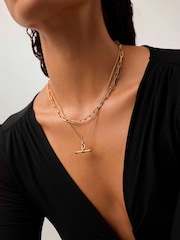 Missoma Gold Tone Ridge T-Bar Chain Necklace - Image 6 of 7