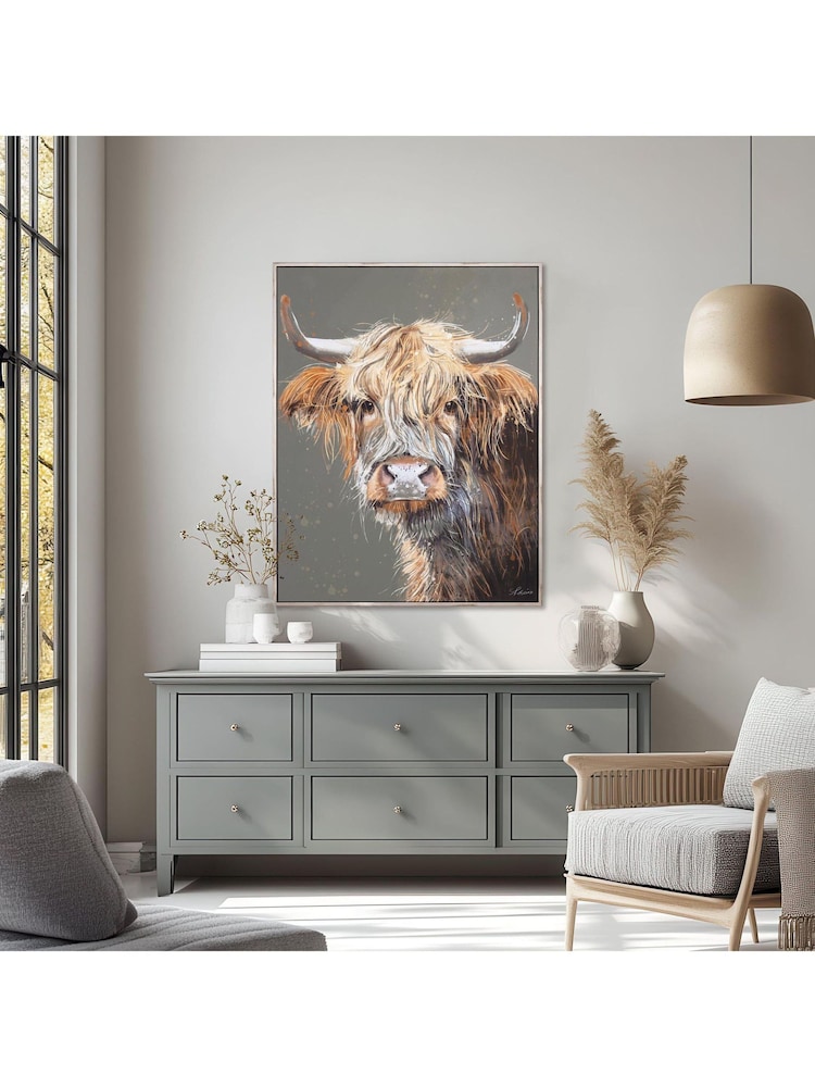 Art Marketing Brown Grey Brodie Highland Cow Wall Art - Image 1 of 4