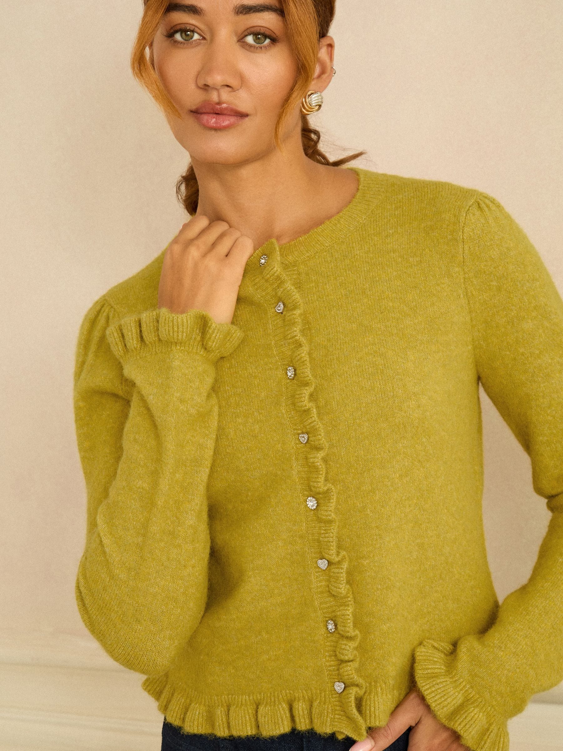 Buy Love & Roses Lime Green Frill Button Cardigan from Next Denmark