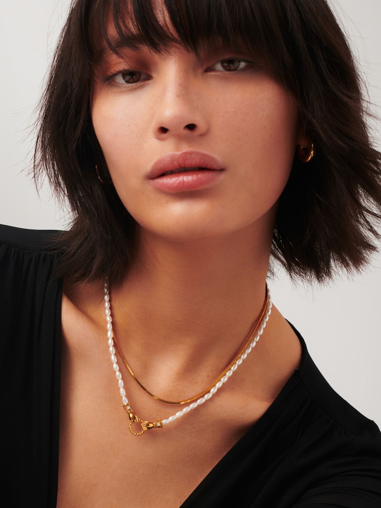 Missoma Gold Tone Harris Reed In Good Hands Pearl Pendant Necklace - Image 1 of 5 Missoma Gold Tone Harris Reed In Good Hands Pearl Pendant Necklace - Image 1 of 5