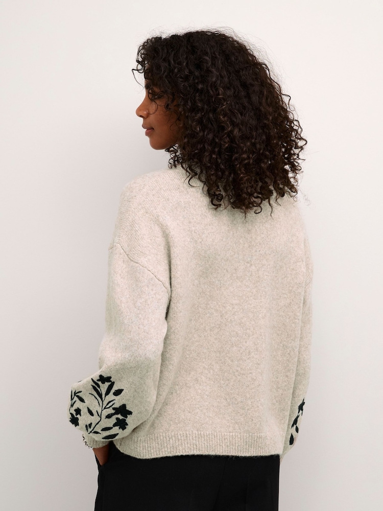Kaffe Grey KAlisette Knit Embellished Sleeve Jumper - Image 2 of 6
