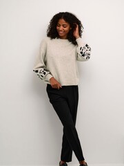 Kaffe Grey KAlisette Knit Embellished Sleeve Jumper - Image 3 of 6