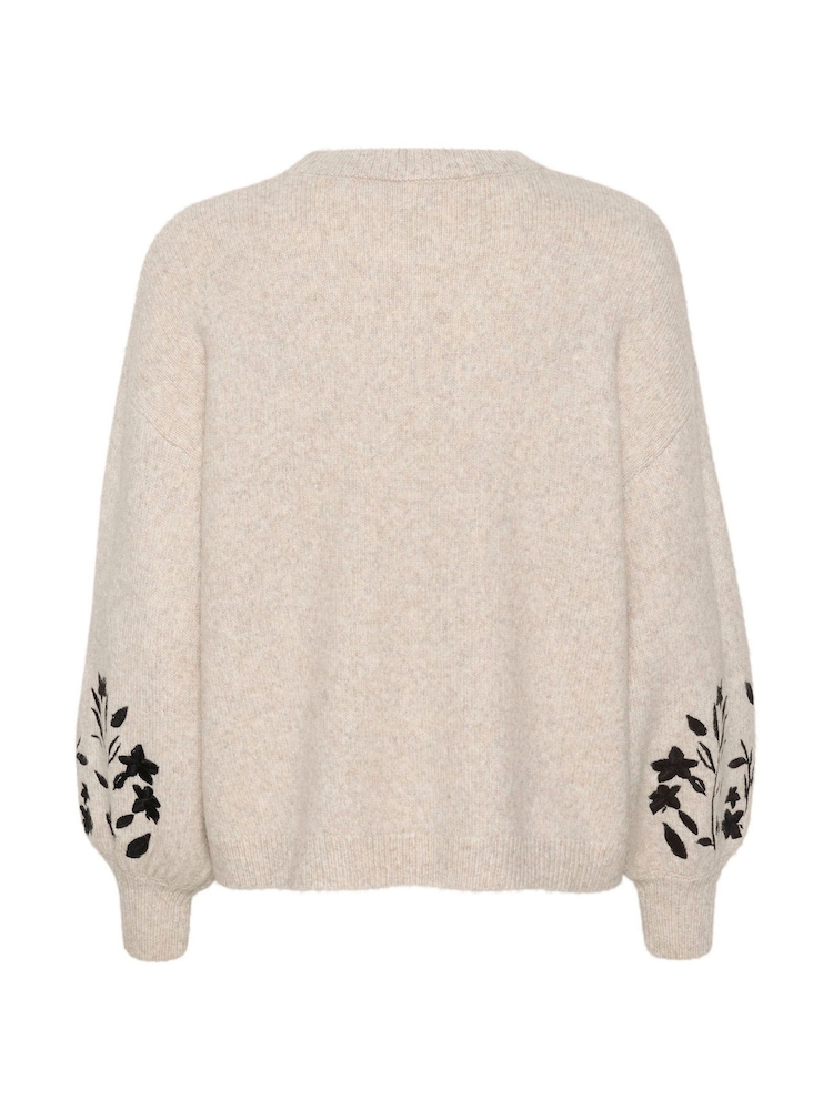 Kaffe Grey KAlisette Knit Embellished Sleeve Jumper - Image 6 of 6