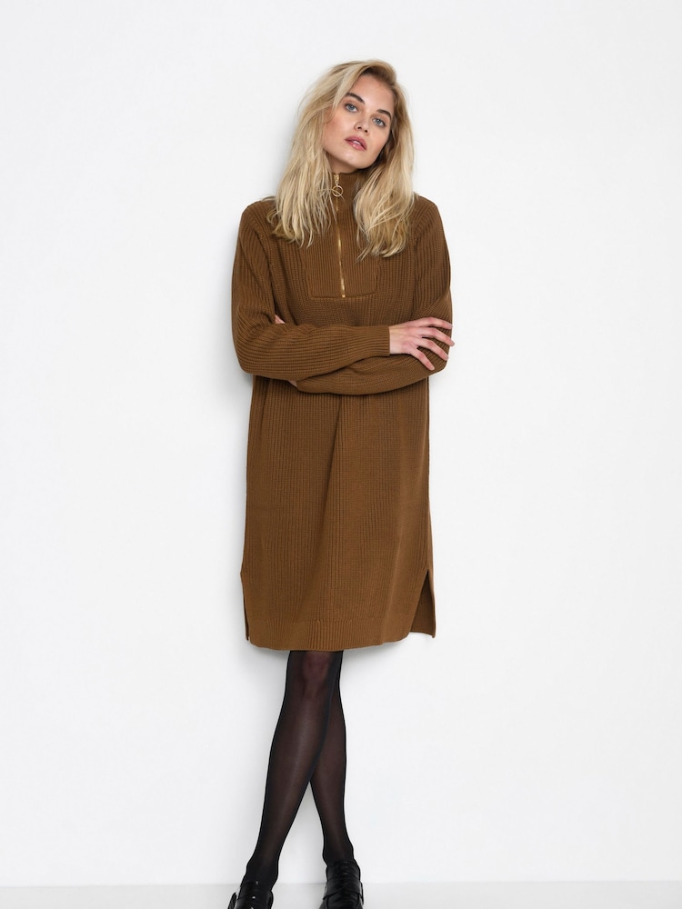 Kaffe KAlioa Long Sleeve Knit Brown Dress - Image 2 of 6 Kaffe KAlioa Long Sleeve Knit Brown Dress - Image 2 of 6