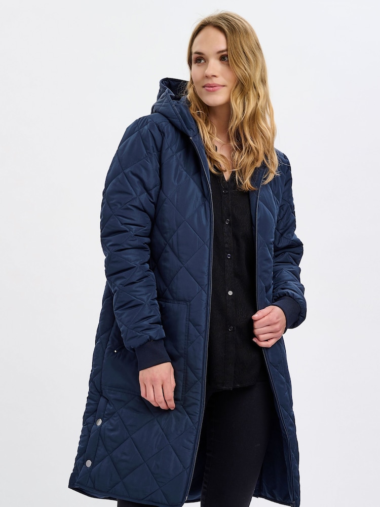 Kaffe Blue BPtilla Padded Long Sleeve Hooded Coat - Image 1 of 6 Kaffe Blue BPtilla Padded Long Sleeve Hooded Coat - Image 1 of 6