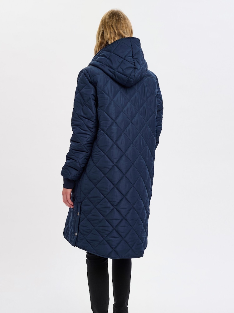 Kaffe Blue BPtilla Padded Long Sleeve Hooded Coat - Image 2 of 6