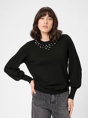 Kaffe Lizza Long Sleeve Bead Neck Line Black Jumper - Image 1 of 6