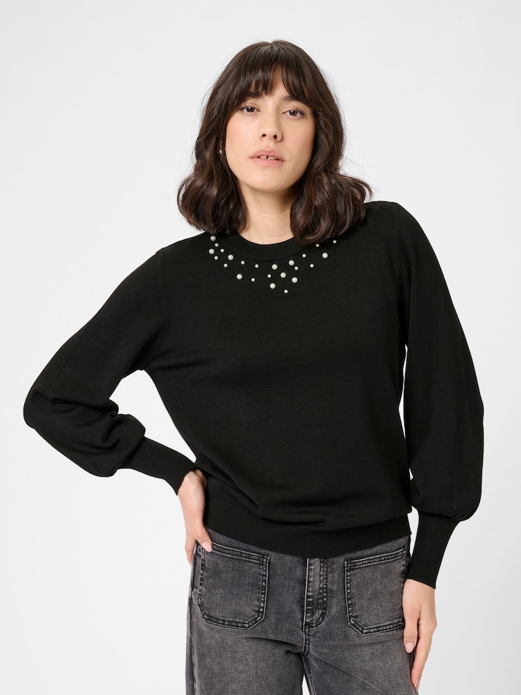 Kaffe Lizza Long Sleeve Bead Neck Line Black Jumper - Image 1 of 6