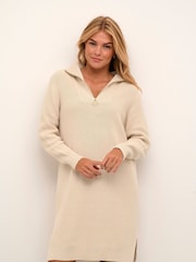 Kaffe Lioa Long Sleeves Zip Knit White Dress - Image 1 of 6