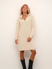 Kaffe Lioa Long Sleeves Zip Knit White Dress - Image 2 of 6