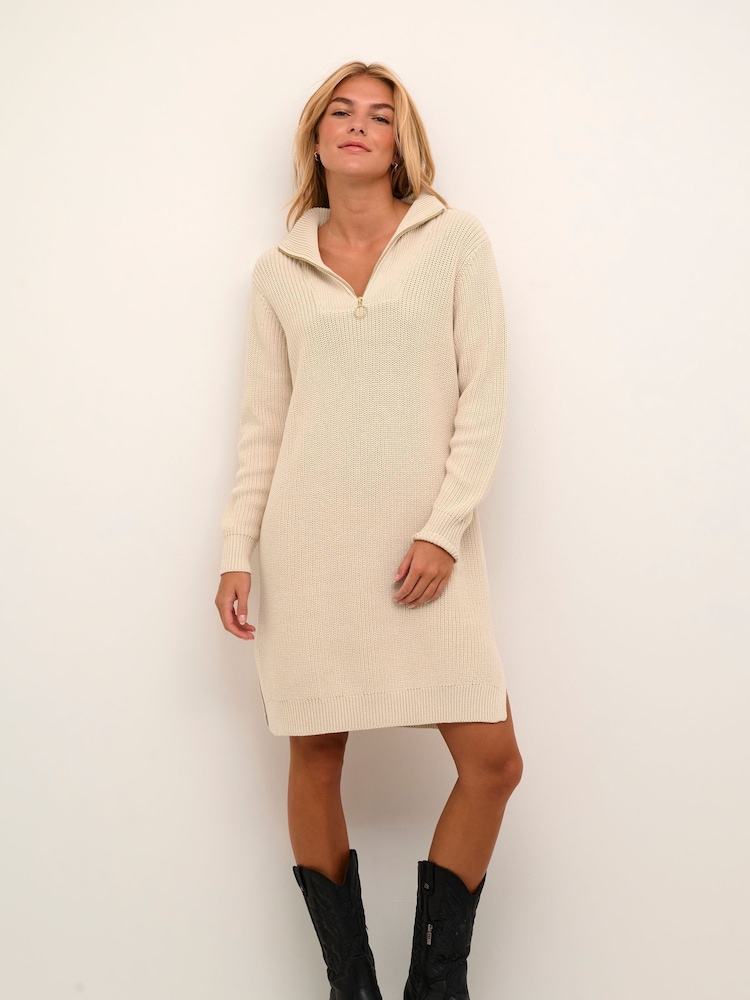 Kaffe Lioa Long Sleeves Zip Knit White Dress - Image 2 of 6