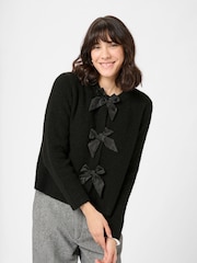 Kaffe Black May Bow Embellished Knit Cardigan - Image 1 of 6