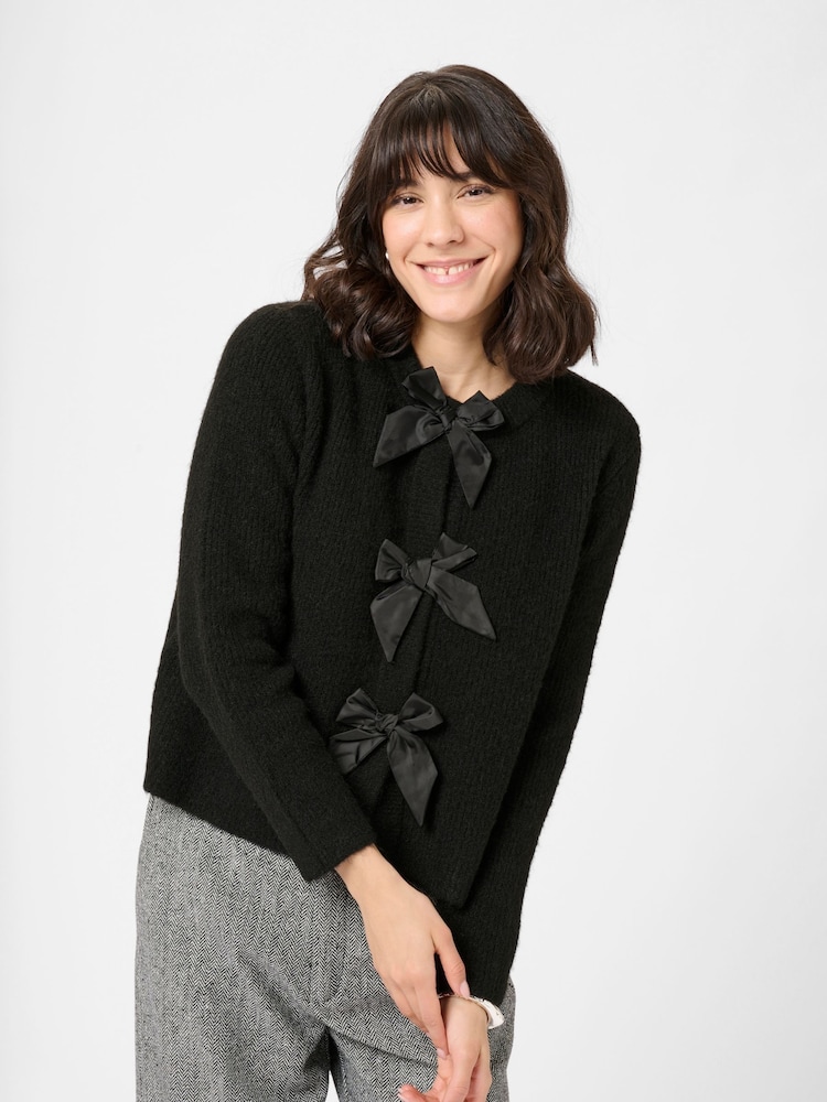 Kaffe Black May Bow Embellished Knit Cardigan - Image 1 of 6