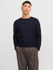 JACK & JONES Blue Relaxed Fit Crew Neck Knitted Jumper - Image 1 of 6