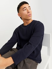 JACK & JONES Blue Relaxed Fit Crew Neck Knitted Jumper - Image 2 of 6