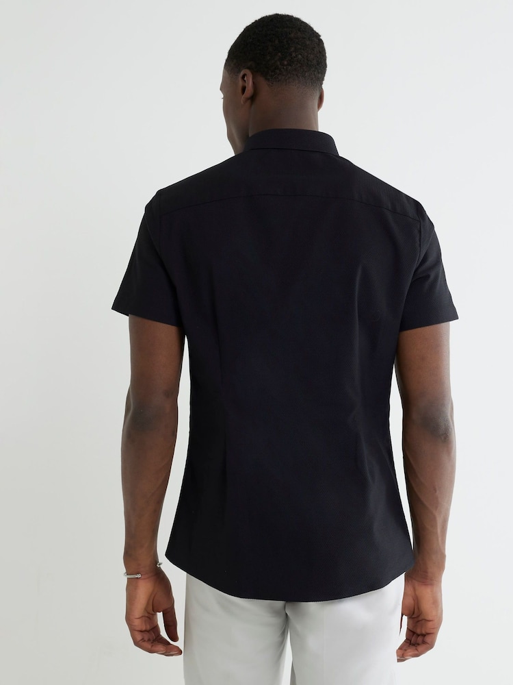 River Island Black Muscle Fit Textured Shirt - Image 2 of 4 River Island Black Muscle Fit Textured Shirt - Image 2 of 4