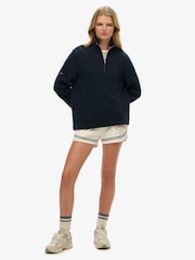 Superdry Blue Oversized Cotton Classics Half Zip Knitted Jumper - Image 2 of 5