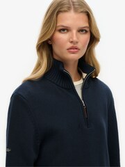 Superdry Blue Oversized Cotton Classics Half Zip Knitted Jumper - Image 3 of 5