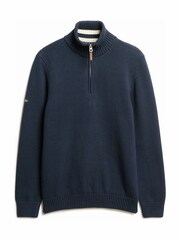 Superdry Blue Oversized Cotton Classics Half Zip Knitted Jumper - Image 4 of 5