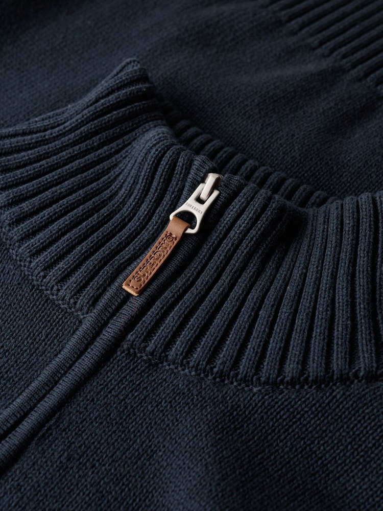 Superdry Blue Oversized Cotton Classics Half Zip Knitted Jumper - Image 5 of 5