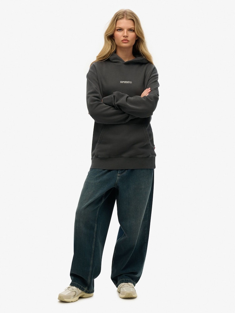 Superdry Grey Oversized Micro Logo Hoodie - Image 1 of 4 Superdry Grey Oversized Micro Logo Hoodie - Image 1 of 4
