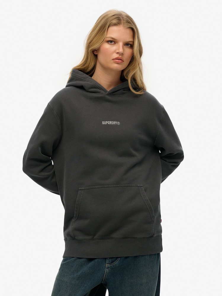 Superdry Grey Oversized Micro Logo Hoodie - Image 2 of 4 Superdry Grey Oversized Micro Logo Hoodie - Image 2 of 4