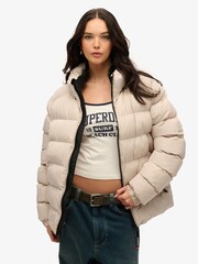 Superdry Cream Oversized Sports Puffer Jacket - Image 1 of 5