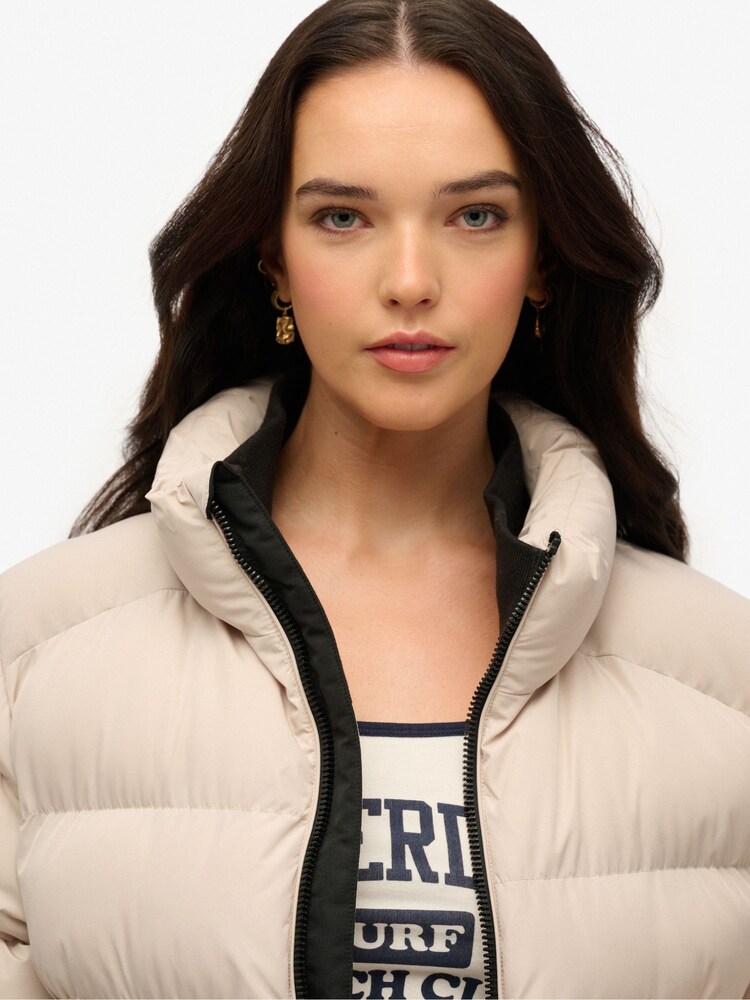 Superdry Cream Oversized Sports Puffer Jacket - Image 2 of 5