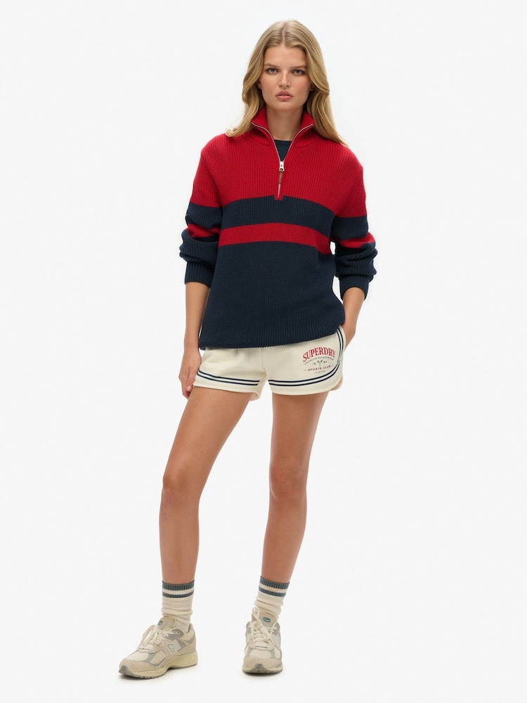 Superdry Blue Oversized Cotton Classic Stripe Half Zip Jumper - Image 2 of 5