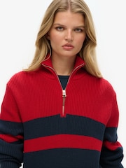 Superdry Blue Oversized Cotton Classic Stripe Half Zip Jumper - Image 3 of 5