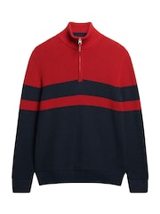 Superdry Blue Oversized Cotton Classic Stripe Half Zip Jumper - Image 4 of 5