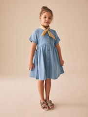 Blue Denim Button Through Short Sleeve Dress (3-16yrs) - Image 4 of 10