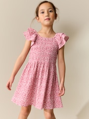 Pink Floral Smocked Frill Sleeve Dress (3-16yrs) - Image 1 of 8