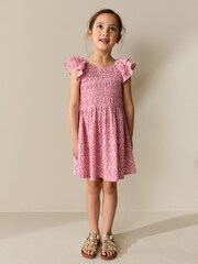 Pink Floral Smocked Frill Sleeve Dress (3-16yrs) - Image 2 of 8