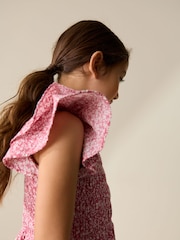 Pink Floral Smocked Frill Sleeve Dress (3-16yrs) - Image 4 of 8