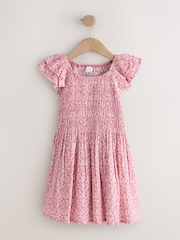 Pink Floral Smocked Frill Sleeve Dress (3-16yrs) - Image 5 of 8