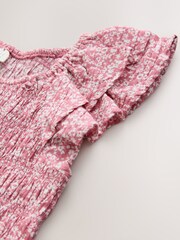 Pink Floral Smocked Frill Sleeve Dress (3-16yrs) - Image 7 of 8