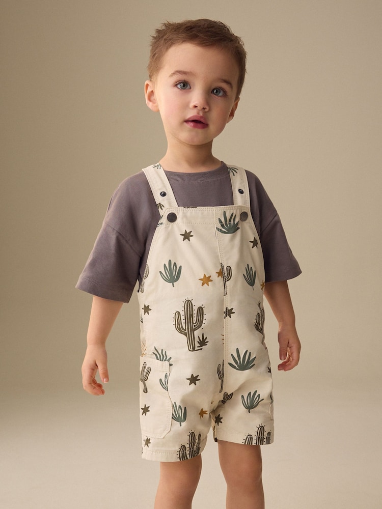 Neutral Cactus Print Dungarees (3mths-7yrs) - Image 1 of 4