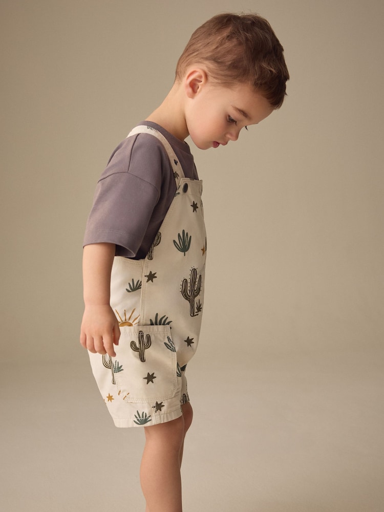 Neutral Cactus Print Dungarees (3mths-7yrs) - Image 2 of 4