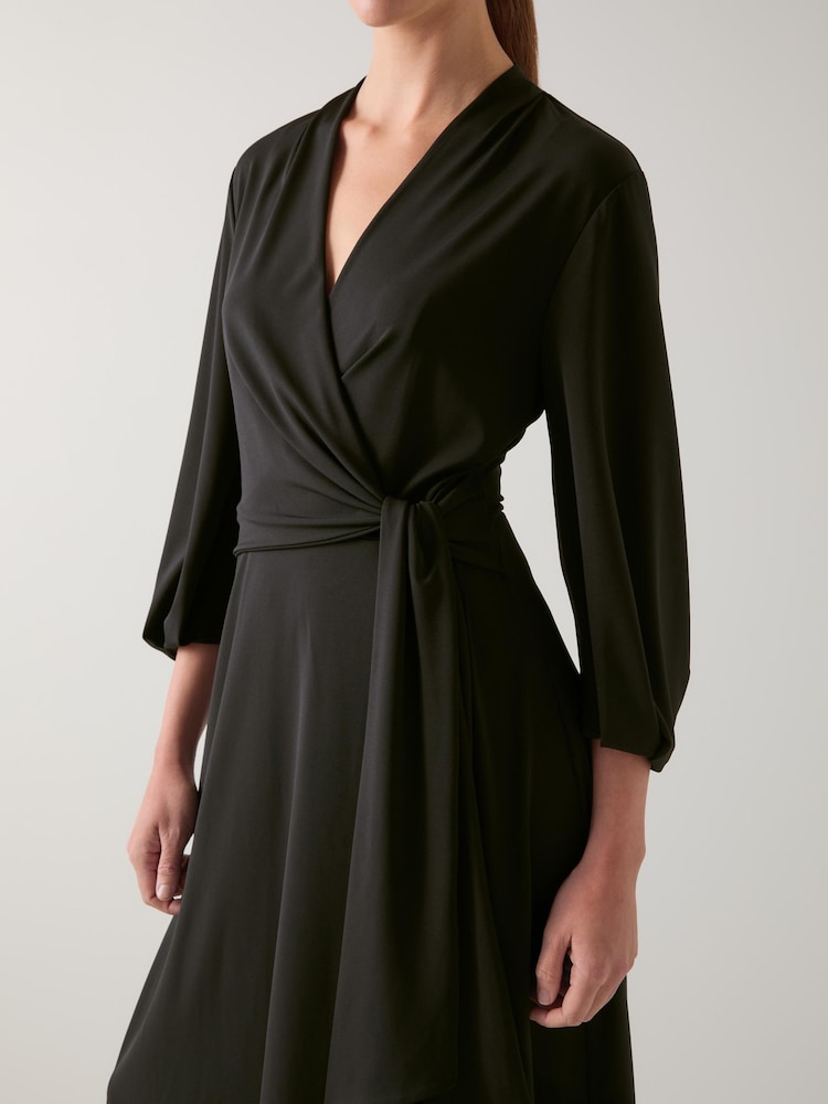 LK Bennett Black Aiper Polyester V-Neck Jersey Dress With Tie Front - Image 3 of 3 LK Bennett Black Aiper Polyester V-Neck Jersey Dress With Tie Front - Image 3 of 3