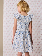Blue Floral Smocked Frill Sleeve Dress (3-16yrs) - Image 3 of 7