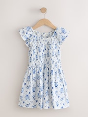 Blue Floral Smocked Frill Sleeve Dress (3-16yrs) - Image 4 of 7