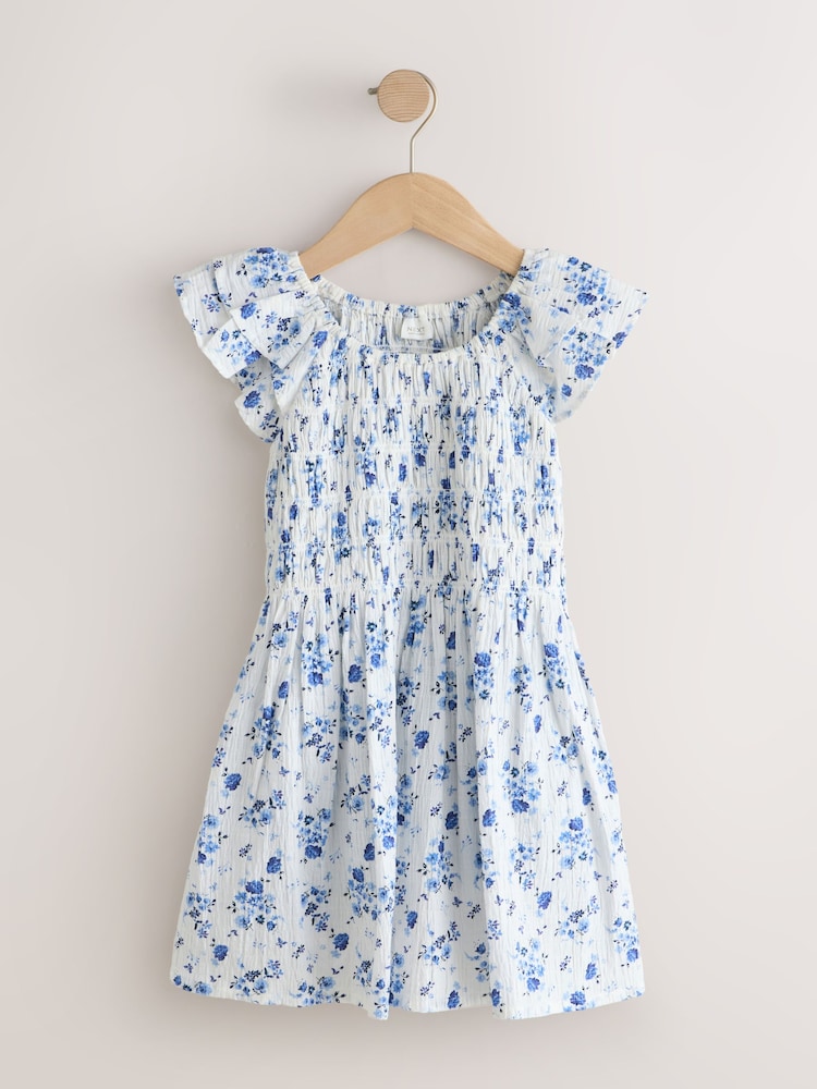 Girls Next Blue Floral Smocked Frill Sleeve Dress (3-16yrs) 3 Years Girls Next Blue Floral Smocked Frill Sleeve Dress (3-16yrs) 3 Years