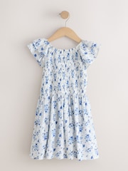Blue Floral Smocked Frill Sleeve Dress (3-16yrs) - Image 5 of 7