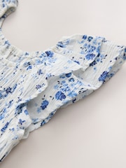 Blue Floral Smocked Frill Sleeve Dress (3-16yrs) - Image 6 of 7