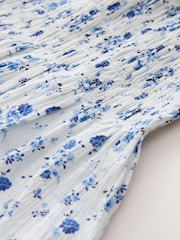 Blue Floral Smocked Frill Sleeve Dress (3-16yrs) - Image 7 of 7