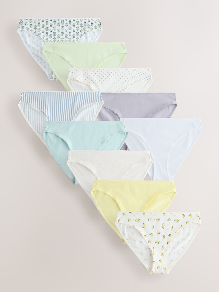 أصفر/أبيض - عبوة مكونة من 10 سراويل داخلية قطنية بتغطية كاملة - صورة 1 من 13