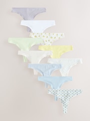 Yellow/White Thong Full Briefs Cotton Knickers 10 Pack - Image 1 of 13