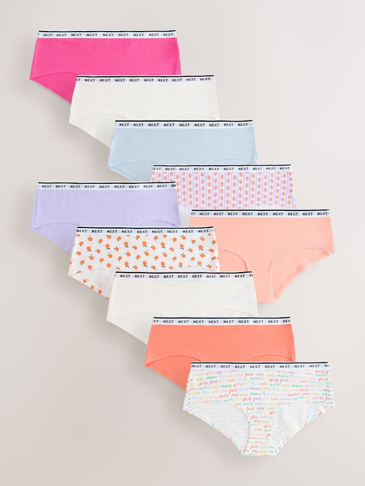 橙色/白色 - 棉质徽标内裤10条装 - 13的图像1｝